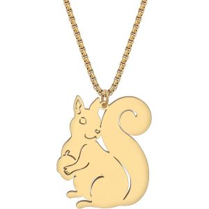 Kal-Collier D'écureuil En Acier Inoxydable Pendentif En Forme De Pomme De Pin Plaqué Or 18k Bijoux Pour Femmes Filles Charms Cadeaux - Neuf