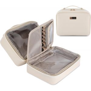 MAA-Trousse Maquillage, Trousse de Toilette Femme en Cuir PU, Grande Trousse de Maquillage Voyage, Multifonction Transparente Imperméable Trousse de Cosmétique (Blanc) - Neuf