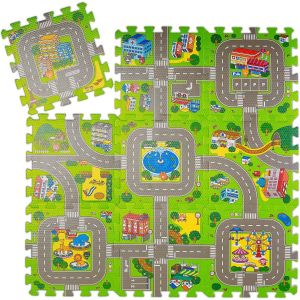 KASFL-Tapis Circuit,9 Pièces De Puzzle,Pour Enfants&Bébés,Sans Polluants,Mousse Eva,90X90 Cm,Coloré - Neuf