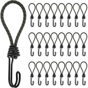 14.5 Cm X 25 Pieces Bungee Cord With Hooks, For Outdoor Camping, Tent, Canopy, Travel, Hiking, Hunting (Green) - Neuf