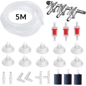 24 Pièces Accessoires De Pompe À Air Pour Aquarium,5 M Air Line Tube Tuyau,10 Clips D'aspiration,3 Air Bubble Pierres,Séparateur De Pompe À Air À 3 Voies,3 Valves De Contrôle Et 6 Connecteurs - Neuf