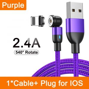 C&acirc;ble Magn&eacute;tique 3m 540 Rotation Aimant Chargeur Micro Usb Type C C&acirc;ble T&eacute;l&eacute;phone Portable Fil Cordon Pour Iphone Samsung Xiaomi Redmi-1m-Purple For Iphone - Neuf