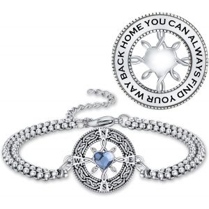 Bracelet Boussole Pour Femme En Argent Sterling 925 - Pendentif Boussole Maritime - Cha&icirc;ne Inspirante Pour Hommes Et Femmes - Boussole - Cadeau De Bijoux - Neuf