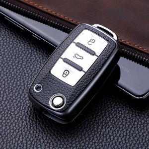 Étui pour clé de voiture en cuir Tpu,coque de Protection complète pour VW Volkswagen Polo Tiguan Passat Golf Jetta Lavida Octavia - Type Argent - Neuf