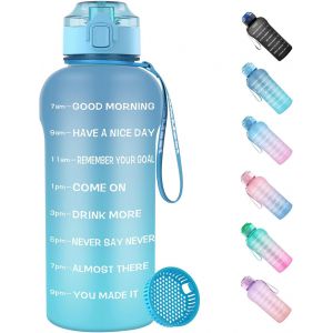 Eryi-Gourde De 2 Litres Sans Bpa, 2 L,Avec Marquage Du Temps Et Filtre À Fruits,2000 Ml,Bouteille D'eau Avec Couvercle À Rabat,Anti-Fuite,Pour Le Camping, La Salle De Gym, Les Pique-Niques,Bleu - Neuf