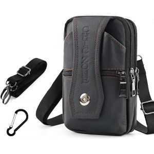 CHENG-Sacoche Bandoulière Ceinture Homme en Cuir pour Téléphone - Mini Sac Bag Portable pour Voyage à Pochettes Petit Pochette Banane en Téléphone Poche Holster Molle Portefeuille - Neuf