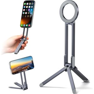 LORANKA-Tr&eacute;pied T&eacute;l&eacute;phone Magn&eacute;tique Portable,Support Smartphone Tripod Pliable,Mini Selfie Stick Poche Ajustable pour MagSafe iPhone 17 16 15 14 13 12 11,Samsung,Pixel,Vlog,Vid&eacute;o,Bureau,Voyage,Gris - Neuf