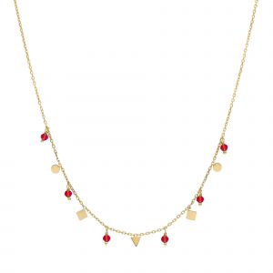 Collier Argent Dor&eacute; Pampilles De Forme G&eacute;om&eacute;trique Et Pierre Onyx Rouge - Neuf
