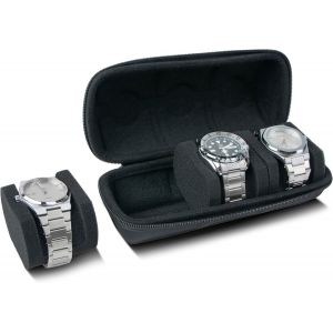 Kal-Étui Montre - Boîte À Montre Homme Pour 3 Montres Eva Et Nylon - Marmotte Montre De Voyage Rembourré - Coffret Montre Homme Élégant Et Fonctionnel, Range Montre Semirigide - Neuf