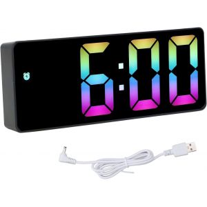 Eryi-Réveil Numérique Led Coloré, Grandes Horloges Led Et Miroir Réveil Électronique Horloge De Bureau Moderne Pour Chambre À Coucher Décor De Bureau À Domicile - Neuf