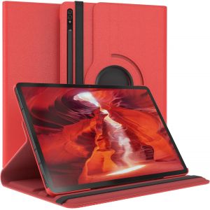 &Eacute;tui Pour Tablette Samsung Galaxy Tab S8 Plus / S7 Plus Housse De Protection Smart Cover Support Rotatif Pochette Pliante 360&deg; Pivotante Avec Fonction Stand Cuir Synth&eacute;tique Rouge - Neuf
