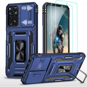 Lot De 2 Coques Renforcées Pour Xiaomi Redmi Note 11 / Note 11s 6,43 Pouces - Cache Objectif Coulissant, Support Rotatif 360° Avec Plaquette Métal, Protection Militaire Tpu+Pc + 2 Films Anti-Explosion Offerts - Neuf