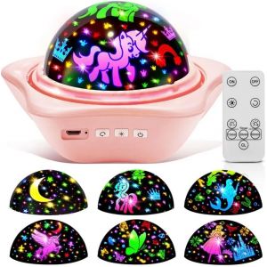 Veilleuse B&eacute;b&eacute;, 6 Films Veilleuse Enfant, 15 Couleurs 90 Lumi&egrave;res Lampe De Chevet Enfant,2400mah Lumiere Licorne Chambre Lampe Projecteur,Kawaii Deco Chambre Bebe - Neuf