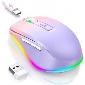 Seenda Souris LED sans fil rechargeable avec Jiggler, silencieuse 2,4 G USB, pour ordinateur portable, ordinateur - DPI 2000 &iquest;&iquest;clair&iquest;&iquest; pour PC, Windows, Mac OS (rose et violet) - Neuf