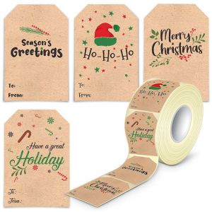 Rouleau de 300 autocollants en papier kraft « Joyeux Noël », décoration pour emballage cadeau de Noël, étiquette autocollante manuscrite - Neuf