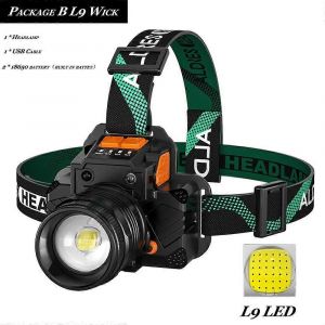 Lampe Frontale Rechargeable À Capteur T8/L9, Lumière Blanche Ultra Brillante, Longue Portée, Montée Sur La Tête, Idéale Pour La Pêche De Nuit Et Les Activités De Plein Air-Paquet B L9 Mèche - Neuf