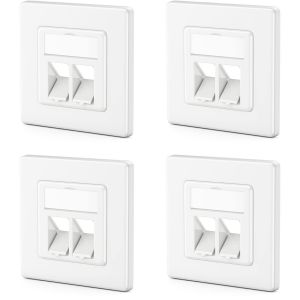 4x 2 Port Boîtier de Raccordement LAN Boîtier de Données Encastré pour Modules Keystone Sortie Coudée à 45° pour Modules Keystone avec p. ex. RJ45 Coaxial F RJ-11 Cinch Jack Toslink PS2 - Neuf