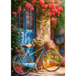 Oayew-Peinture Diamant Paysage De Bicyclette, 5d Diamond Painting Complet Vieux V&eacute;lo Fleurs Rue, Diamant Strass Point De Croix Cristal Painting Diamant Kit Painting Pour Murale D&eacute;coration 30x40cm - Neuf
