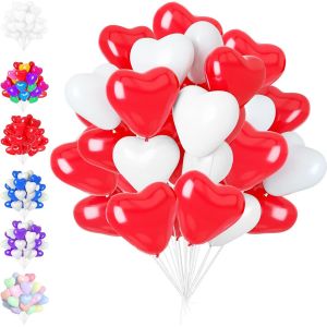CAUC-50 Ballons Coeur Rouge et Blanc, 10 Pouces en Latex, Helium, Romantique pour Engagement, Mariage, Valentine, Anniversaire et F&ecirc;te D&eacute;coration - Neuf