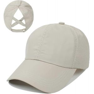 Femme Criss Cross Ponytail Baseball Cap Réglable High Messy Bun Ponycap Quick Drying Hat - Neuf