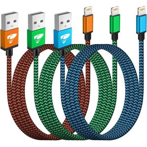 LORANKA-Cable iPhone Chargeur iPhone [2m/Lot de 3] Cable Lightning USB MFi Certifi&eacute; Nylon Tress&eacute; Cordon iPhone Charge Rapide Fil Ultra Solide pour iPhone 14 Pro Max 13 12 11 XR XS X 8 7 Plus Se iPad - Neuf