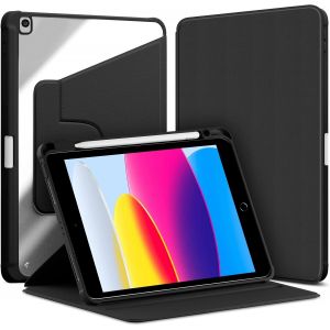 Coque Rotatif pour iPad 9&egrave;me/8e/7e G&eacute;n&eacute;ration 10,2 Pouces avec Porte-Stylet, iPad Air 10,5 3&egrave;me G&eacute;n&eacute;ration/Pro 10,5 &Eacute;tui &agrave; Rabat, Transparent Dos Housse, Support Rotative &agrave; 360 Degr&eacute;s, Noir - Neuf