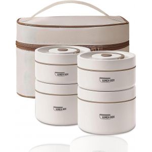 Ulteronixshop-Lot de 4 bo&icirc;tes &agrave; d&eacute;jeuner thermiques en acier inoxydable avec sac, r&eacute;cipient isotherme pour nourriture, anti-fuite pour la maison, le bureau, les pique-niques (beige-2 x 440 ml et 2 x - Neuf
