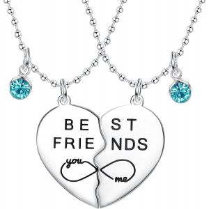 Kal-2/3/4pcs Pendentif Collier Amitie Coeur Puzzle Best Friends Forever Strass Cristal Bff Friendship Collier En Acier Inoxydable Cadeau D'amitié Ensemble De Bijoux - Neuf
