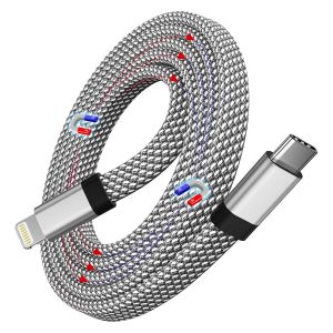 Magnétique Câble I-Phone Usb C 1m, Plat Usb-C Vers Light-Ning Certifié Mfi En Nylon Tressé, Câble De Chargement Rapide 30w Enroulé Compatible Avec I-Phone 14 Pro Max 13 12 11 Xr Xs X 8 7 Se - Neuf