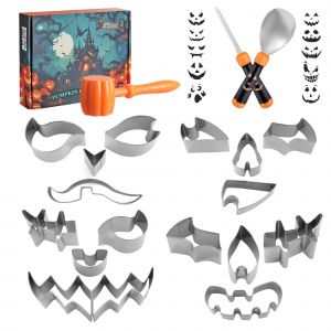 Kit De Sculpture De Citrouille D'halloween 23 Pieces Haushof, Outils Professionnels Avec Cuillere, Scie, Marteau Et Emporte-Pieces, Couteaux En Acier Inoxydable Pour Diy Decorations D'halloween - Neuf