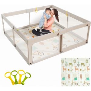 Subzonal-Mloong 150x150x68cm Parc Bebe Avec Tapis - Parc De Jeux B&eacute;b&eacute; Avec Filet Respirant Sur Quatre C&ocirc;t&eacute;s Et Ventouses - Neuf