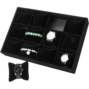 Kal-Plateau À Montres En Velours Noir 12 Grille Organisateur De Montre Plateau À Bijoux Bracelet Présentoir De Bijoux Plateau D'exposition De Bijoux Avec Oreiller Pour Bracelet Montre - Neuf