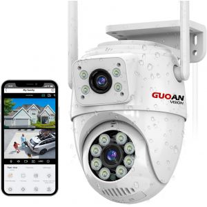 Outdoor Wifi Surveillance Camera, ¿6Mp Link To Dual Lens¿ 360° Ip Outdoor Camera, Ip66 Waterproof, Night Vision In Colour, Two-Way Audio, Instant Alert, Tf Card/Cloud - Neuf
