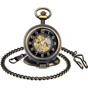 Nbgcm-- Montre De Poche Mécanique À Remontage Manuel Multifonction Avec Loupe, Montre Gousset De Poche Avec Chaîne, Classique - Neuf