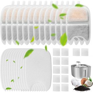 Lot De 15 Filtres Pour Fontaine &Agrave; Chat:30 Filtres En Mousse Et 15 Filtres &Agrave; Charbon Avec R&eacute;sines Naturelles,Triple Filtration,Filtre &Agrave; Eau Pour Fontaine &Agrave; Chat De 4 L,Filtre De Rechange - Neuf