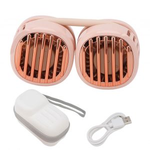 HJLIAN Ventilateur de cou a chargement USB, double ventilateur, mains libres, super flux d'air, leger, pliable, portable, pour les voyages, les achats en plein air, rose - Neuf