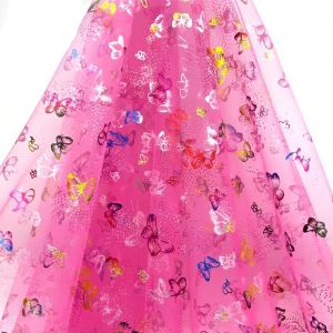 Tissu en tulle à paillettes-5 m x 150 cm-Vendu au mètre-Motif papillons-Pour décoration d'intérieur,mariage,robe,costume,accessoires-Rose rouge - Neuf