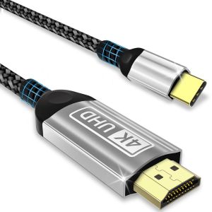 DDA-Cable HDMI USB C 2 Mètres, USB C HDMI 4K UHD Thunderbolt 4/3 Type C Câble HDMI USB C Compatible pour iPhone 15/16 Pro Max, MacBook Pro/Air, i Pad Pro/Air, Samsung Galaxy S24/S23, Gris, 2m - Neuf