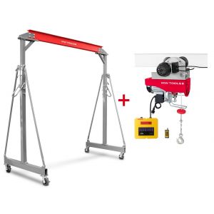 Grue &agrave; portique 2 t + palan &eacute;lectrique sans fil avec chariot int&eacute;gr&eacute; 500/1000kg MW Tools PTLK2-SET1000B - Neuf