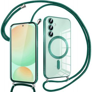 Eryi-Coque Pour Samsung Galaxy S24 Fe 5g Avec Cordon, Compatible Avec Magsafe, Transparent Silicone Ultra Mince Housse Avec Réglable Collier, Aesthetic Antichoc Protection Magnétique Housse, Vert - Neuf