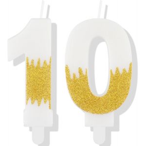Eryi-Bougie D'anniversaire Blanche, Bougies Dorées En Forme De Chiffre 10 Pour Gâteau, Décoration De Gâteau D'anniversaire De Mariage Pour Garçons Et Filles, Fournitures D'anniversaire De Mariage - Neuf