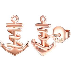 Kal-Boucles D'oreilles Femme Fille, Boucle D'oreille En Argent 925, Boucle D'oreille Ancre De Navire, Boucle D'oreille Ancre Créative, Bijoux Élégants Femme Homme, Argent, Or Rose Et Or - Neuf