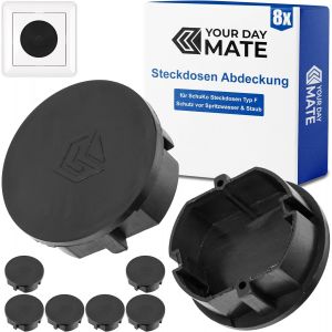 SJZG-Cache-Prise, 8 Pièces, En Noir, Protection De Prise Contre La Poussière, Les Éclaboussures, Pour Prise Schuko Type F, Couvercle Pour Bloc Multiprise, Multiprise, Enrouleur De Câble, Cuisine, Ate - Neuf