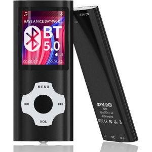 Lecteur MP3 noir Avec Bluetooth 5.0, écran LCD 1,8 pouces ultra fin - Lecteur Hi-Fi MP4 portable - Pour vidéo/enregistrement/radio FM/E-Book/photo Compatible avec carte 512 Go, maximum - Neuf