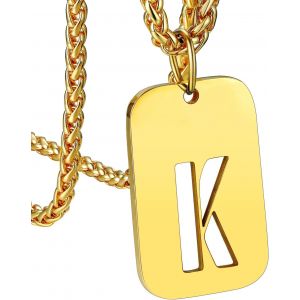 Kal-Collier Plaque Initiale En Acier Inoxydable Pour Homme, Chaîne Pendentif Dog Tag Avec L'alphabet Creux - Neuf