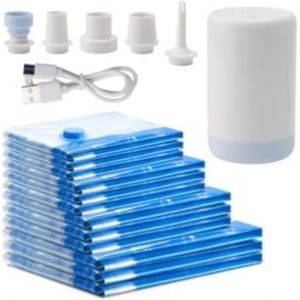 SJZG-Sac Sous Vide Vêtement Aspirateur Et Pompe Électrique Sans Fil, 12 Pack Économiseur D'Espace À Double Fermeture Éclair, Housse De Rangement Pour Voyages - Neuf