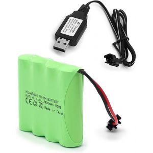 KAL-2400Mah 4,8V Rechargeable Ni-Mh Aa Batterie Pour Rc Voiture Jouet Électrique Truck Camion Construction Benne Télécommandée Radiocommande Piles Accu Avec Usb Câble Chargeur (Fiche Sm-2P) - Neuf