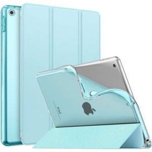 LORANKA-&Eacute;tui Compatible avec iPad 9e G&eacute;n&eacute;ration 2021/iPad 8e G&eacute;n&eacute;ration 2020/iPad 7e 2019, &Eacute;tui &agrave; Rabat avec Support avec Semi-Transparent Protecteur pour iPad 10.2 2021/2020/2019, Bleu Ciel - Neuf