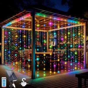 KAL-Guirlande Lumineuse Rideau Lumineux 300 Leds 3M*3M, 8 Modes D'Eclairage Dimmable Avec Télécommande Et Minuterie, Étanche Guirlande Lumineuse Fenêtre Decoration De Noël, Mariage, Fenêtre,Multi-Voi - Neuf