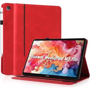 Coque Pour Huawei Mediapad M5 /M5 Pro 10.8 2018-Étui Housse De Protection Cuir Pu Avec Fonction Support/Portefeuille Coque Tablette Huawei Mediapad M5 (Rouge) - Neuf